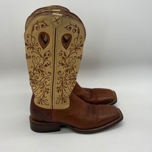 Twisted X Womens 8.5B Gold Buckle Peanut Leather Square Toe Western Boots